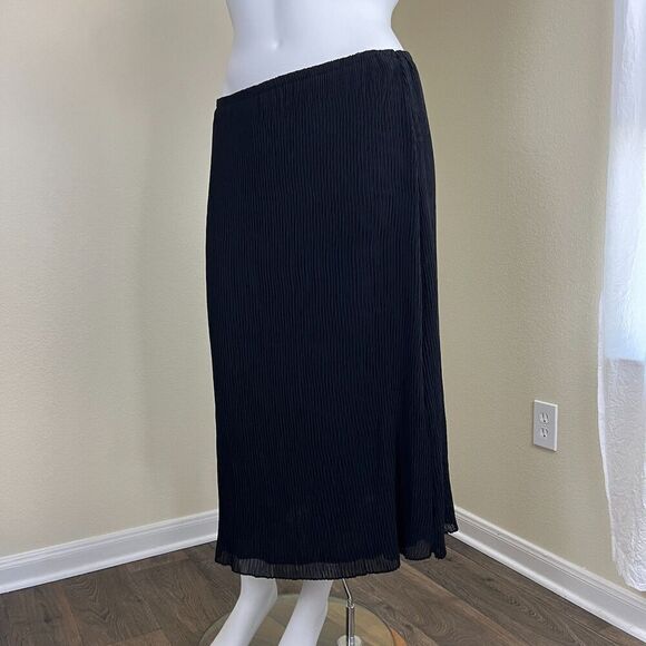 Eileen Fisher Womens Size XL Black Pleated Recycled Polyester Chiffon Midi Skirt - Picture 6 of 10